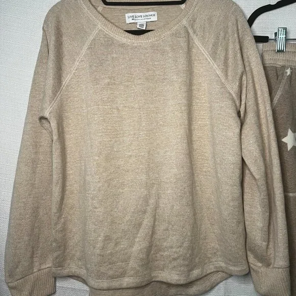 Live Love Lounge 3pc Women Soft Pajamas Long Sleeve Lounge Set Tan Small - 0376 - Picture 6 of 11